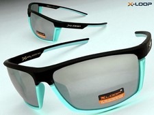 Sporty Biker Fishing Cycling Wrap Around SUNGLASSES Black Aqua Frame Silver Lens