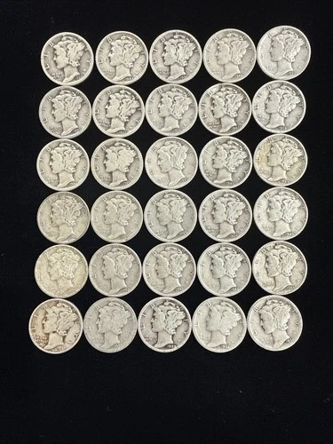 Mercury Dimes Mixed dates 90% Silver 30 Coin Lot
