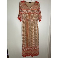 En Focus Studio Orange Geometric Triangle Print Smocked Waist Maxi Dress Size 10