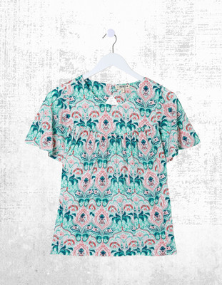 Ex Fat Face Women s Short Sleeve Jade Mirrored Paisley Top in Green