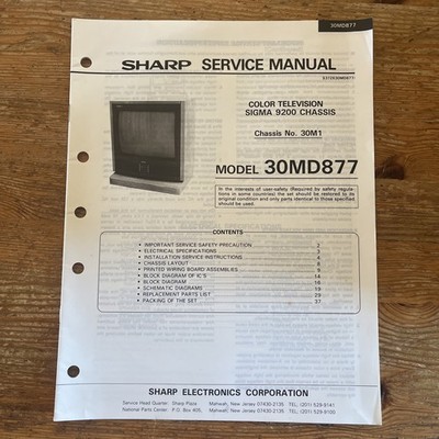 Sharp Service Manual Color TV Model 30MD877 Television Sigma 9200 Chassis 30M1