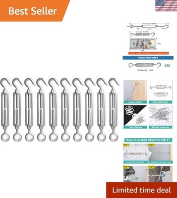 Muzata 10 Pack M6 Turnbuckle Stainless Steel Turnbuckles for Cable Wire Hook and