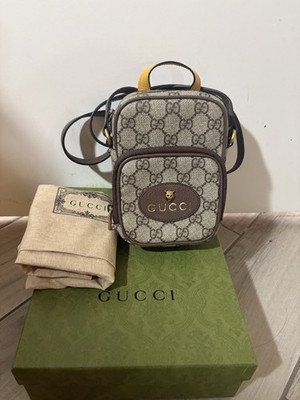 Gucci GG Monogram Mini Crossbody Bag Beige/Brown Zip w/ Strap Dust Bag Box