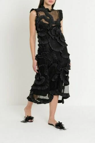 Abito in tulle Moncler Simone Rocha nero trasparente inserto arricciato nuovo con etichette