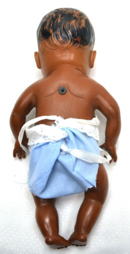 VTG African American Rubber Baby Doll Drinks/Wets 10" GLD/Brown Eyes Rosy Cheeks - Picture 4 of 6