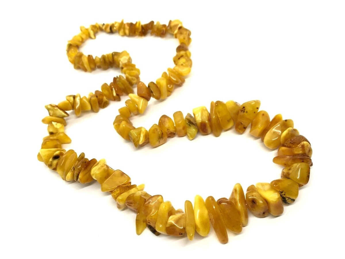 Bracelet Ancien En Ambre Baltique Butterscotch - Perles Jaunes, Vintage, Occasion
