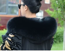 Real Fox Fur Collar Scarf For A Hood Down jacket and Parka Dedicated White Black