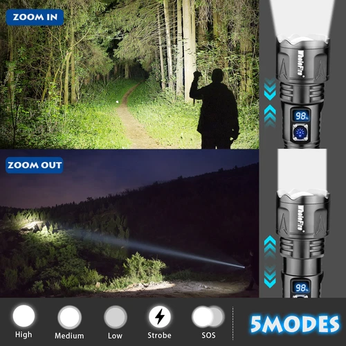 Linterna táctica LED 5000000 lúmenes recargable súper brillante potente antorcha - Imagen 7 de 11