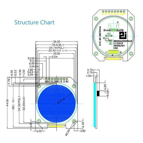 Módulo de pantalla LCD TFT de 1,28"" RGB IPS 240x240 GC9A01 placa adaptadora SPI de 4 hilos - Imagen 6 de 6