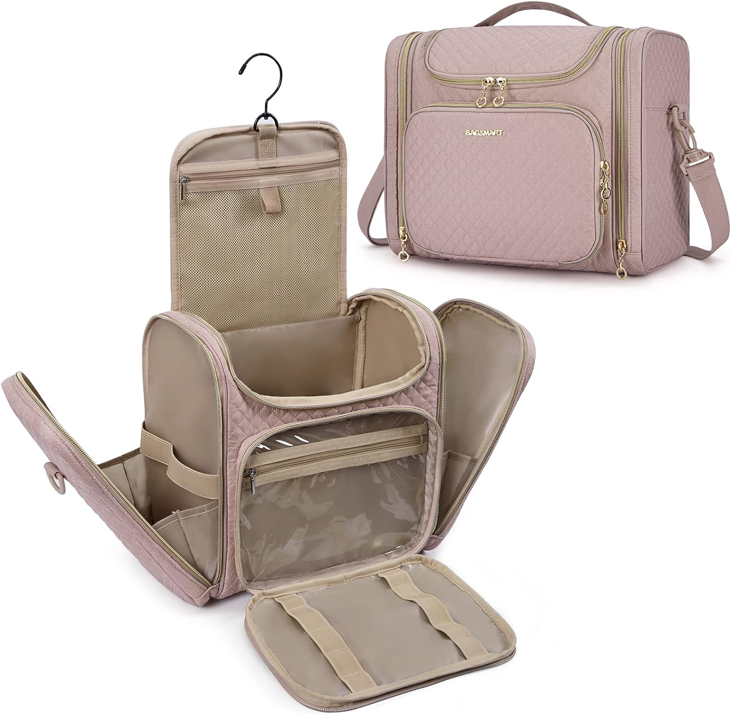 Stylish Hanging Travel Toiletry Bag for Women with Large Cosmetic Makeup Capacity