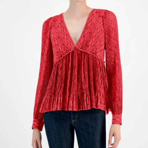 NEW Michael Kors Womens Animal Printed Pleated Top Rhubarb L