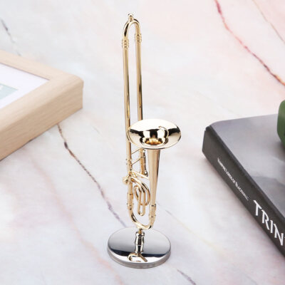 Kupfer Miniatur Flöte/ Posaune Modell mit Ständer Weihnachtsgeschenk Dekoration