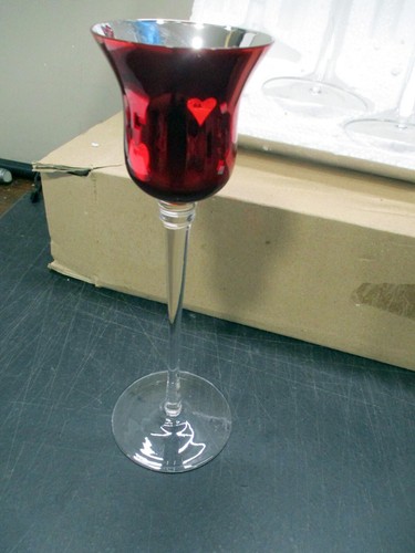 Slightly Used Set of 3 Crackle Glass Tealight Holders Red w/Hearts 10"h,warranty - Picture 2 of 5