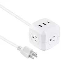 Power Cube With USB Ports 5 ft Power Extension Cord 3 AC Outlets, USB-A/USB-C