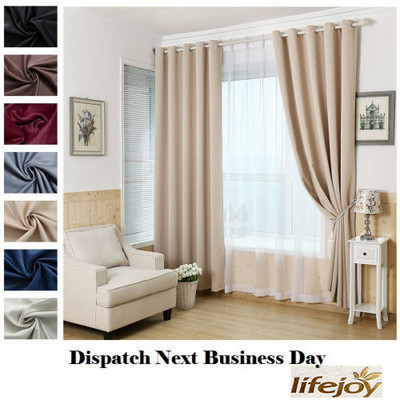 Lifejoy Navy Blackout Eyelet Curtains - 300cm X 230cm - Pure Fabric Blockout Room Darkening Panels