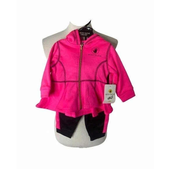 Body Glove Outfit Girls 3-6 Months Pink Black Full Zip 2-Piece Athletic Outdoor