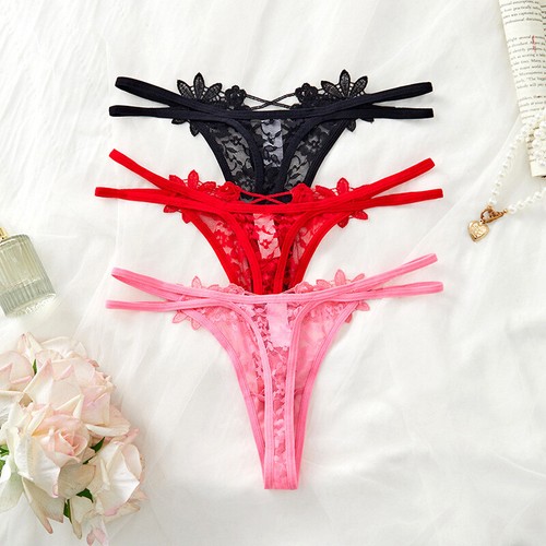 3-pak Partia Damskie Sexy Majtki Stringi G stringi Koronka Zobacz przez lingery - Zdjęcie 7 z 13