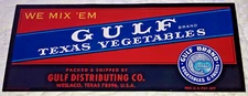 Vintage Gulf Texas Vegetables Original Unused Crate Label 1920's