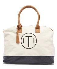 Classic Black White Initial Canvas Tote Carry-On Bag Letter T Mud Pie 24x14x10
