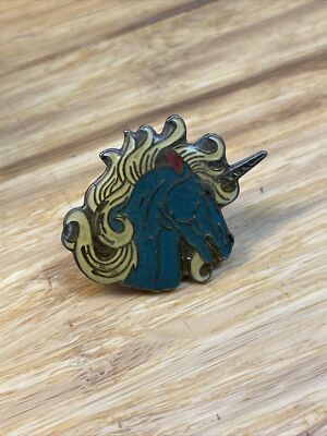 Vintage Blue Unicorn White Mane Lapel Pin Pinback REtro 80s KG