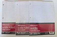 3 Pack - OFFICE DEPOT Wide Ruled Filler Paper 100 Sheets Each 300 Total - NEW