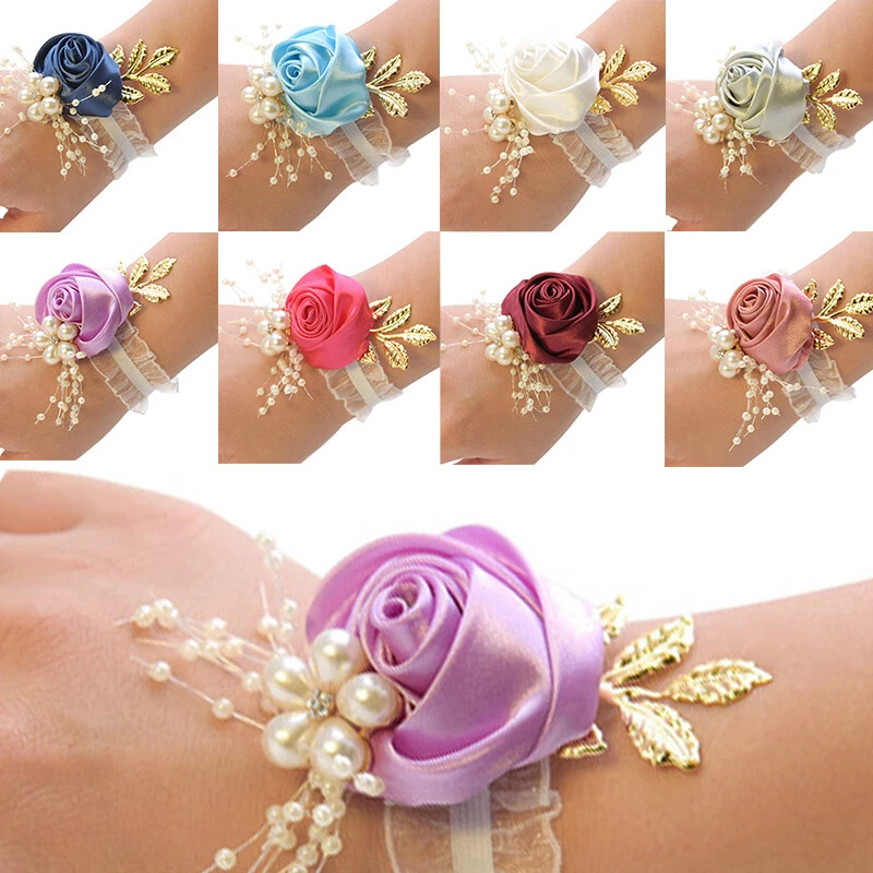 Wedding Bride Wrist Flower Bracelet Faux Pearl Rose Bridesmaid Party  Supplies