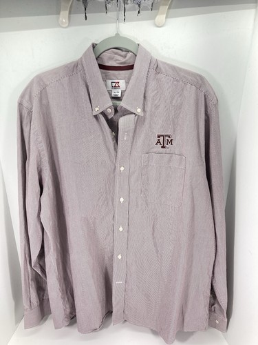 Texas A&M TAMU Cutter Buck Shirt Men Size XL Maroon Stripe Long Sleeve Button - Picture 10 of 11