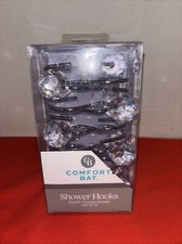 Comfort Bay Shower Hooks: Stylish Crystal Design Set Of 12, New