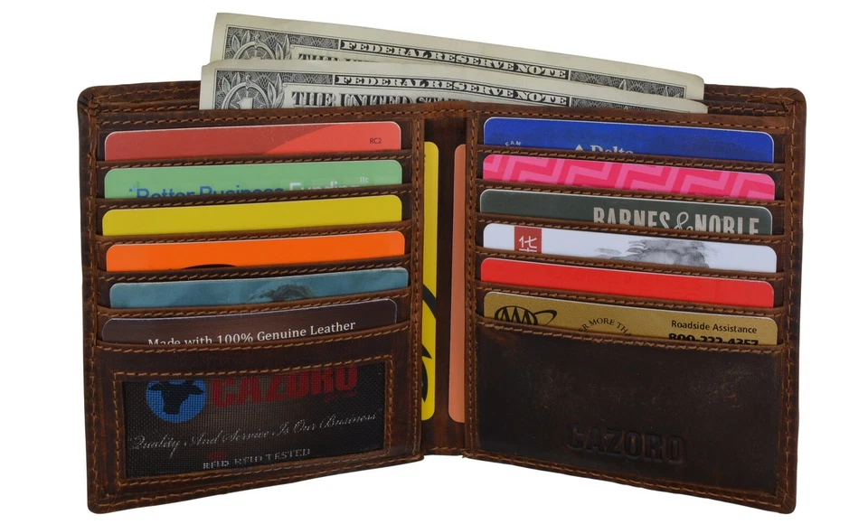 Cartera Hipster Hunter Marrón Bloqueo RFID Cuero Artesanal Para Hombre Doble Pliegue Foto 2 de 4