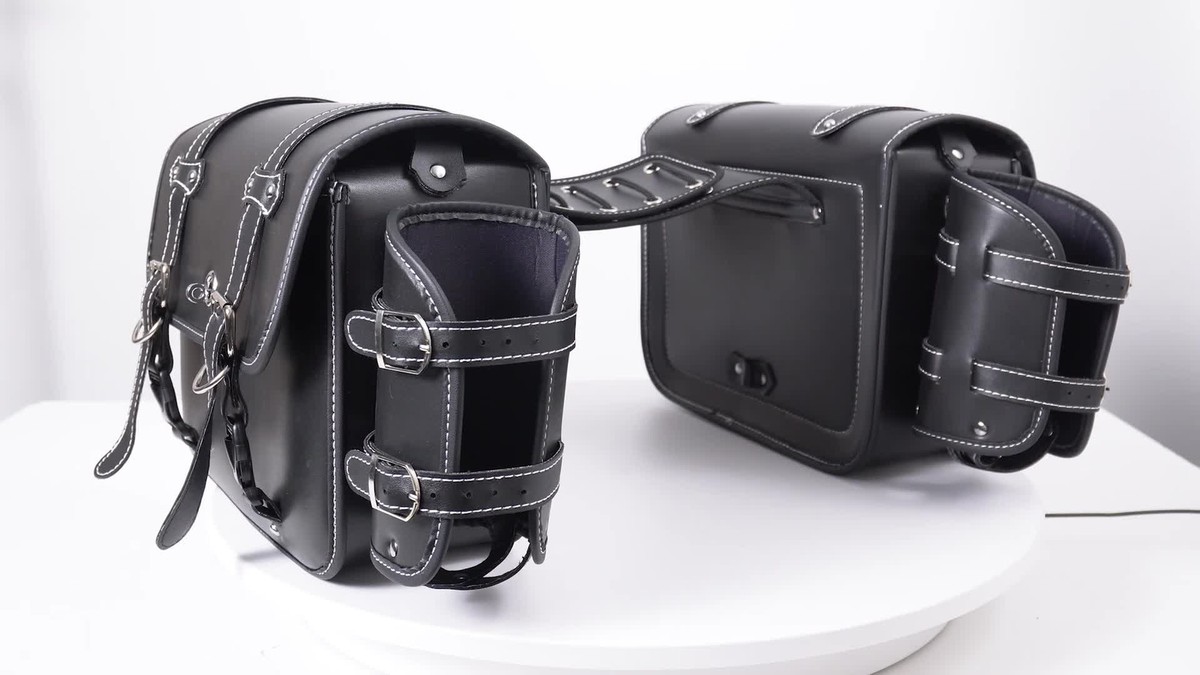 PU Leather Side Saddle Bags Black For Yamaha Virago 250 750 535