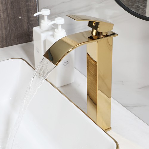 US Gold Rectangle Bathroom Vessel Sink Ceramic Vanity Basin Bowl Mixer Tap Drain - Picture 5 of 9