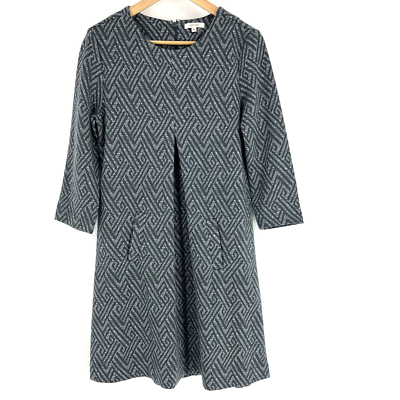 Tyler Boe Dress Size Medium Womens Gray Cindy 3/4 Sleeve Pleat Geometric  Knit