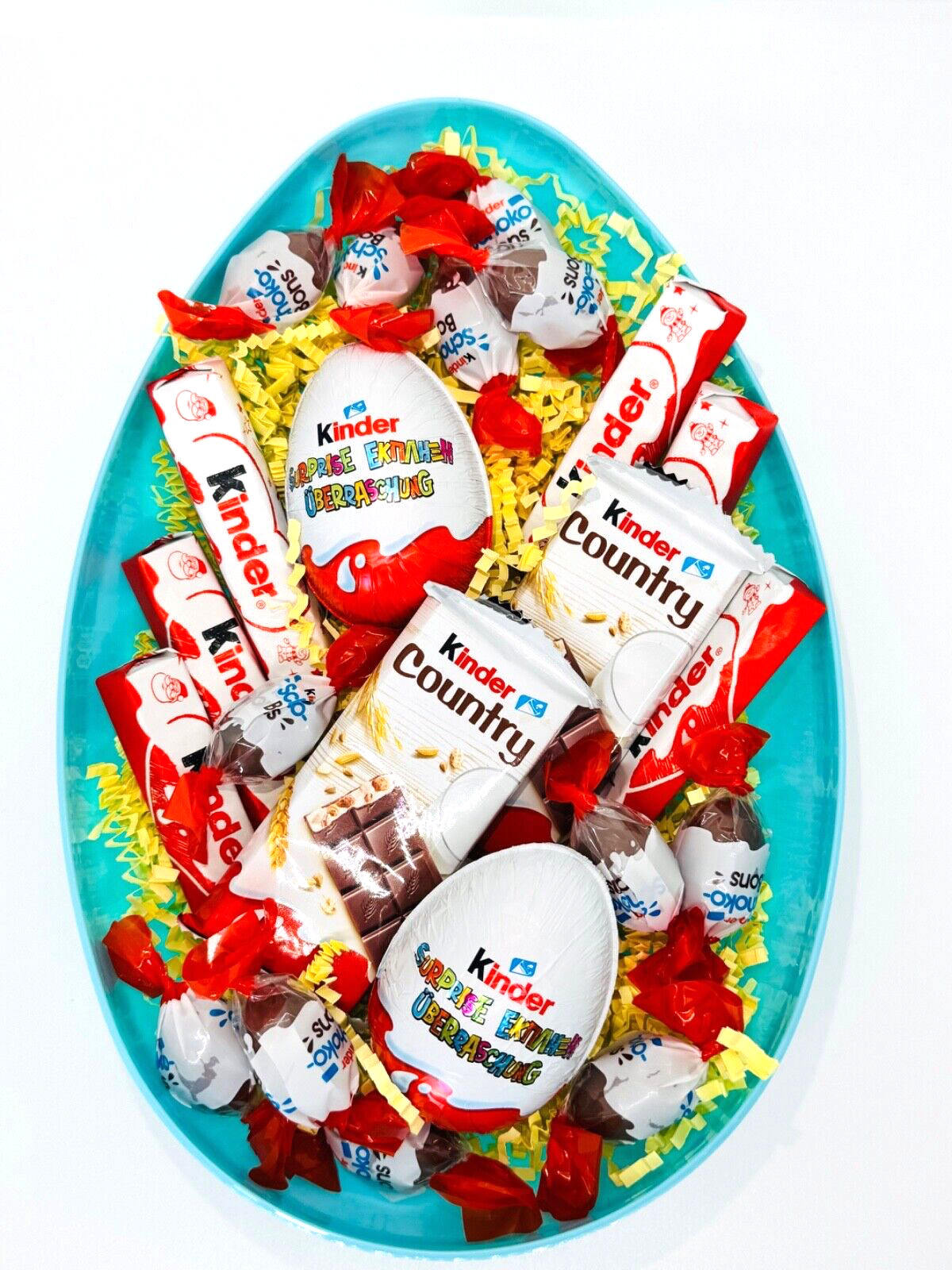 Подарочная пасхальная корзина из шоколада Ferrero KINDER, 1 карат. ГОЛУБОЕ дно -XL-БЕСПЛАТНАЯ ДОСТАВКА