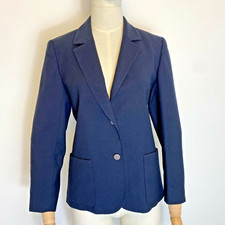 Harrods Knightsbridge Ladies Navy Blue Wool Metal Button Blazer Uk 10