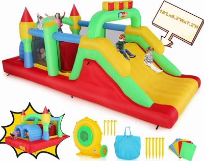 Bounce House with Blower, Inflatable Castle with Extra Wide Slide, Two Tunnels~