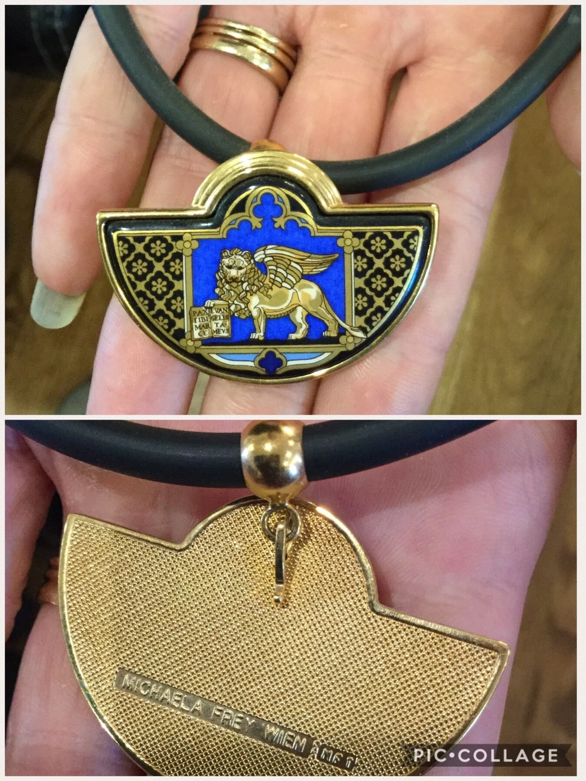 HERMÈS CIONDOLO VINTAGE HERMES LEONE SMALTATO SU PELLE. MAI INDOSSATO!