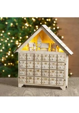 Glitzhome Handcrafted LED Wooden Count Down Advent Calendar Farmhouse w/Drawers