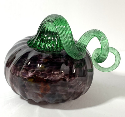 Art Glass Pumpkin Signed BAGI 2001 Purple Bay Area Glass Institute San Jose CA