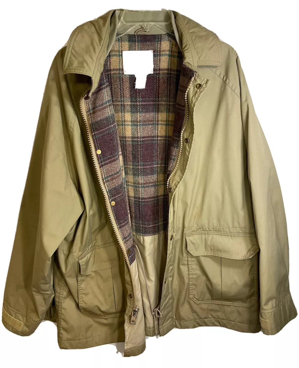 Vintage Woolrich Mens Full Zip Wool Blanket Lined Field Jacket Khaki XL