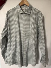 Calvin Klein Slim Stretch White Gray Green Check Dress Shirt 18 34/35 2XL