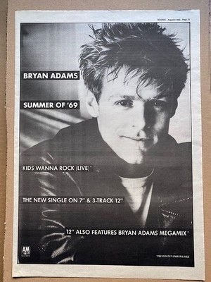 BRYAN ADAMS SUMMER OF '69 POSTER SIZED original music press advert from 1985 - t