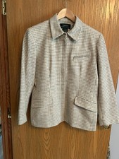 VTG Women's Lauren Ralph Lauren 100 Wool Soft Gray/Cream Houndstooth Jacket 14