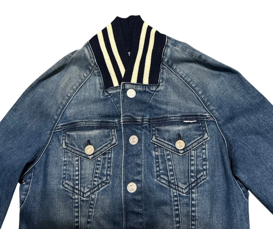 Jaqueta jeans Mother Jeans The Letterman Bully tamanho P botão de pressão famosa lavagem EUA - Imagem 2 de 4