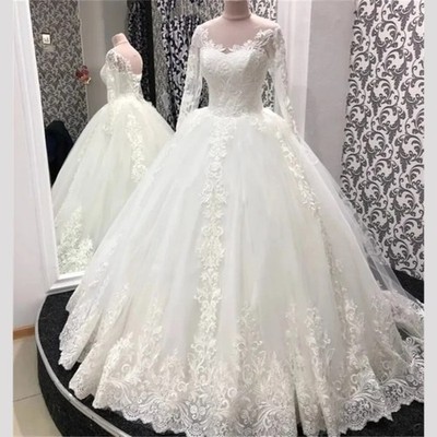 Customized Gorgeous Lace Appliques vestidos de novia Bride Dress LongSleeve Back