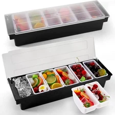 2 Pcs Bar Fruit Caddy with Lid Salad Condiment Server Black Plastic Garnish T...