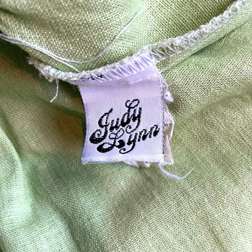 VTG Judy Lynn Linen Pinafore Twirl Dress Girls 6X 3D Shells Embroidered Floral - Picture 9 of 10