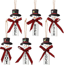 Rustic Snowman Ornaments with Buffalo Check Scarf for Holiday Decor