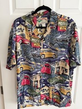 Paradise Found Vintage Route 66 Classic Cars Motel Hawaiian Shirt Mens Medium