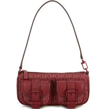 NEW MICHAEL KORS ZOE SM Convert Pouchette Coated MK Signature/Leather Mulberry