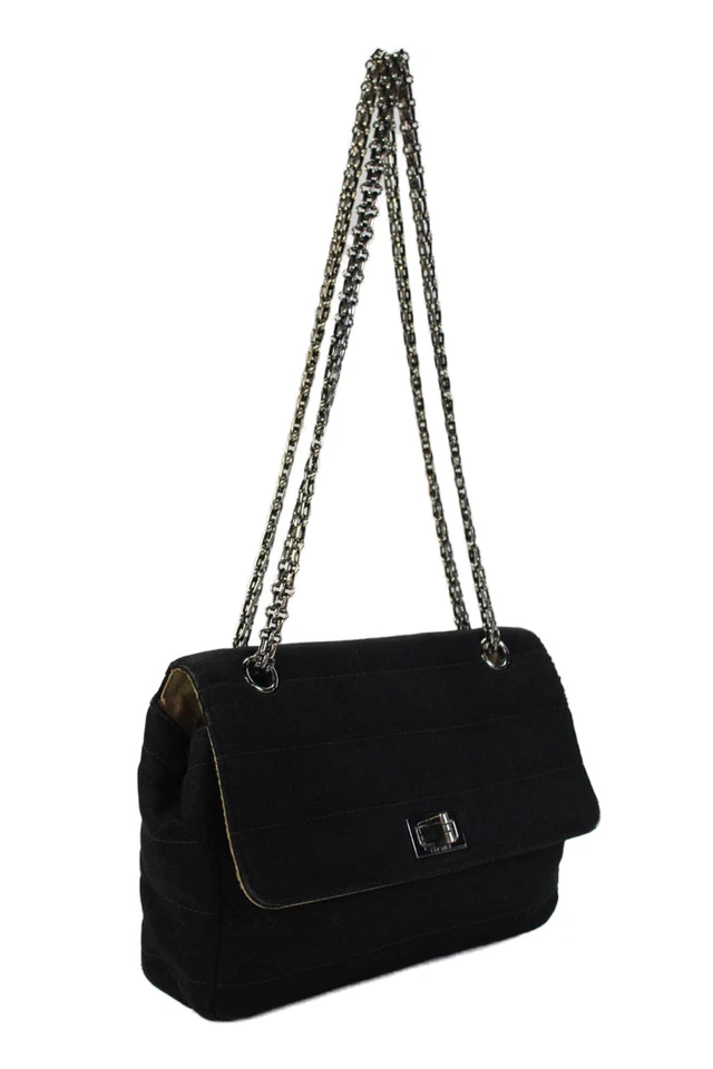 Chanel Mujer Cadena Correa Algodón Acolchado Turnlock Solapa Bolso de Hombro Negro Foto 4 de 4